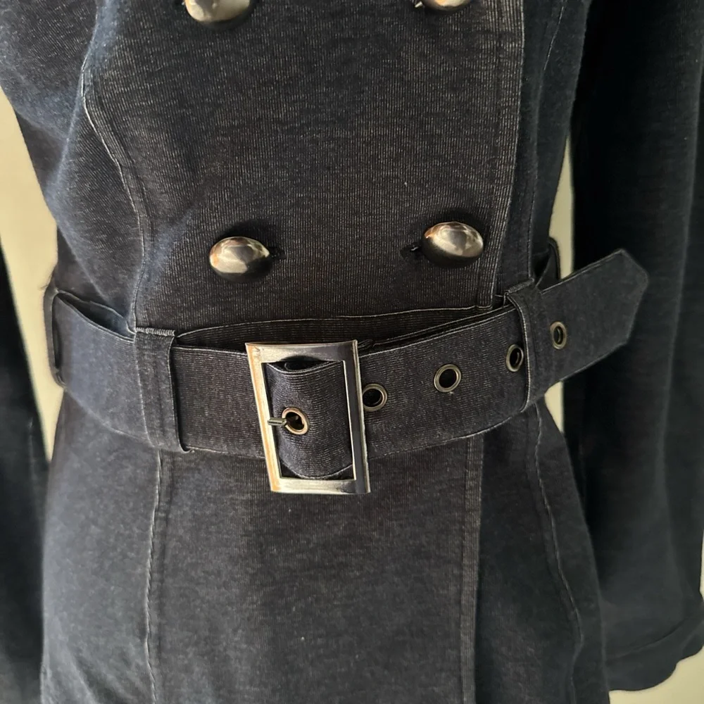 Y2K Wet Seal Faux Denim Belted Jacket w/ Faux Fur Collar NWT Size M - Picture 6 of 7